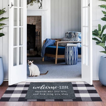 Welcome Mats for Front Door Gray Welcome Ish Depends Who You Are and How Long You Stay Doormat with Non Slip Rubber Doormat for Home Farmhouse Balcony Patio