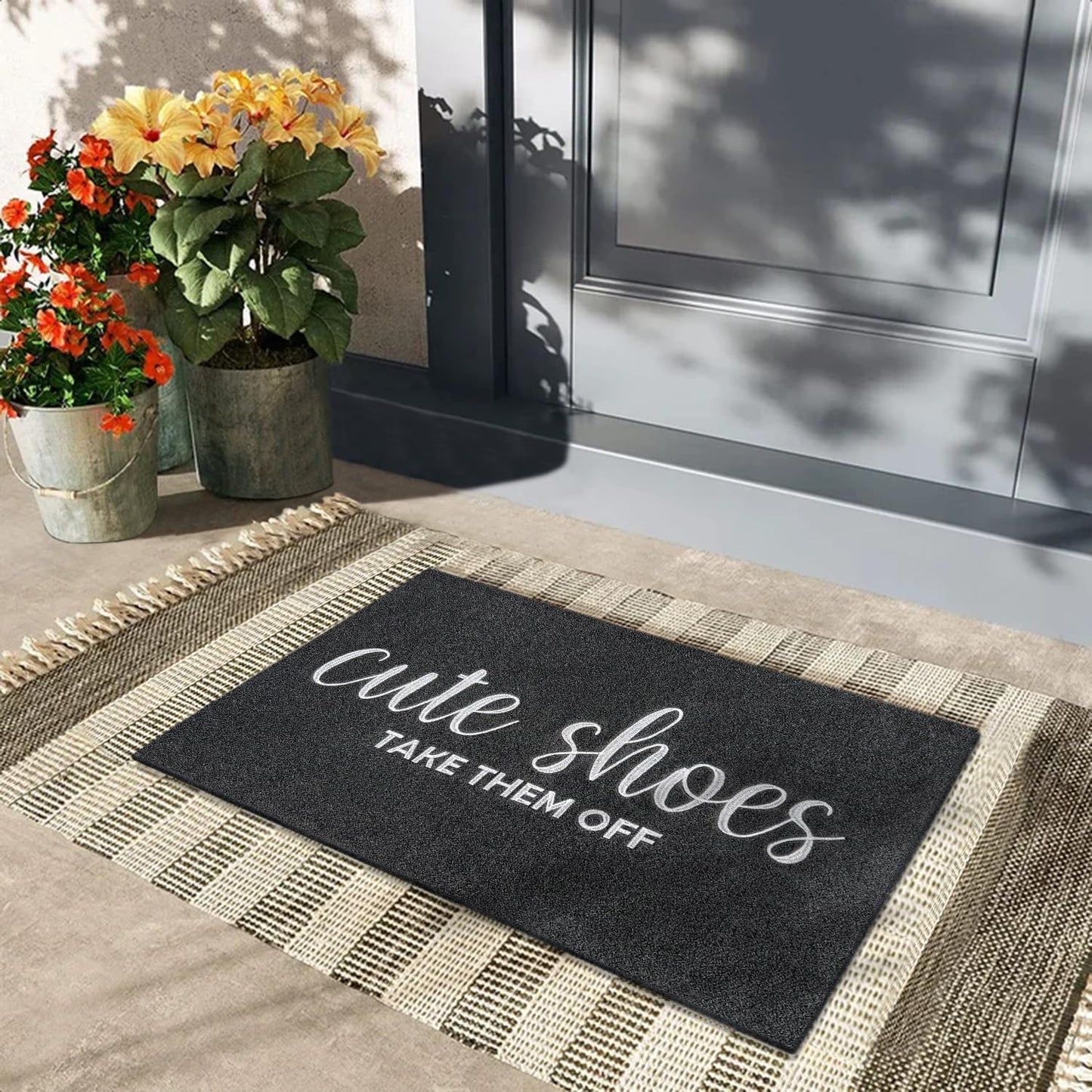 Entryway Cute Shoes Take Them off Mats for Front Door with Rubber Backing Doormat Indoor Mat