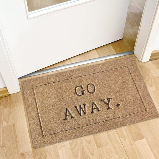 Go Away Doormat, Funny Front Door Welcome Mat for Porch, Durable Non Slip Rubber